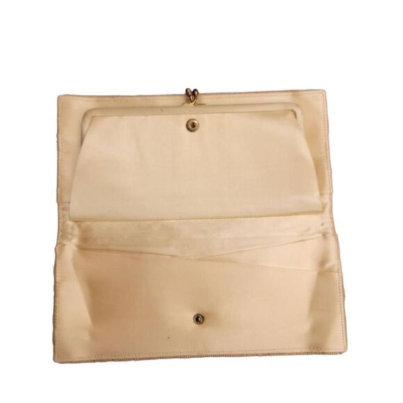 Vintage Formal Beaded Clutch Saks Fifth Avenue Neutral Satin Cocktail Bag - Picture 4 of 13